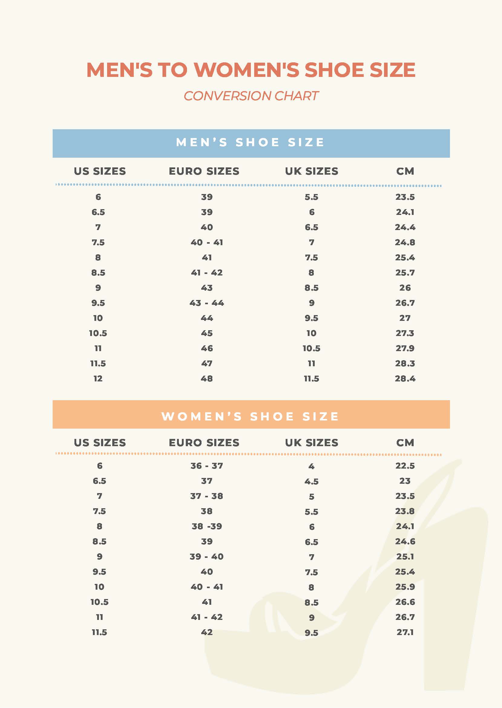 Womens to Mens Shoe Size Conversion