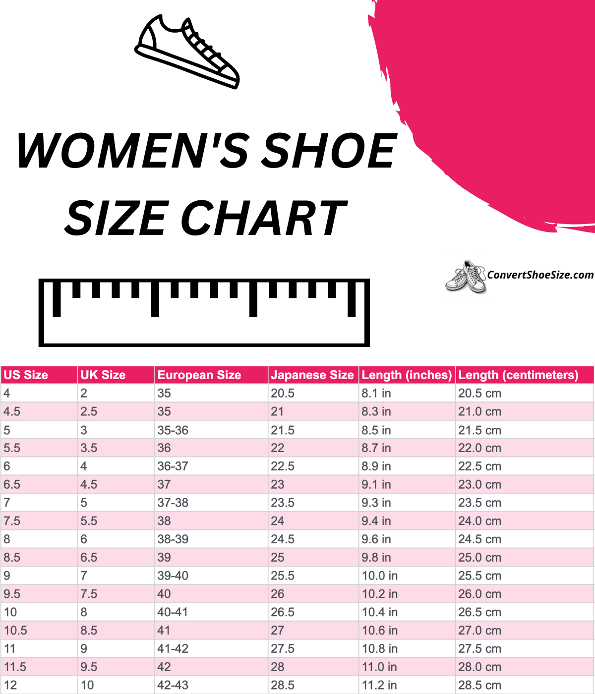 5 Years to Women's Size Chart