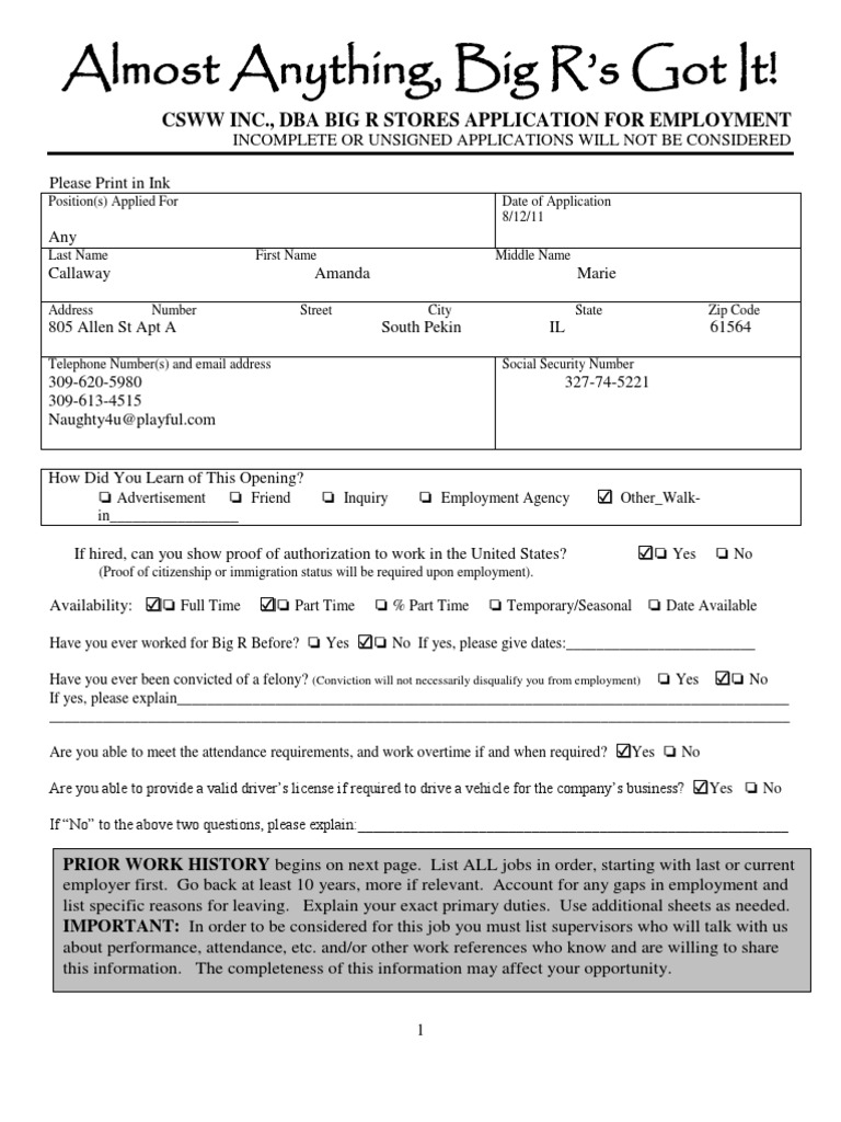 Big R Job Application Online