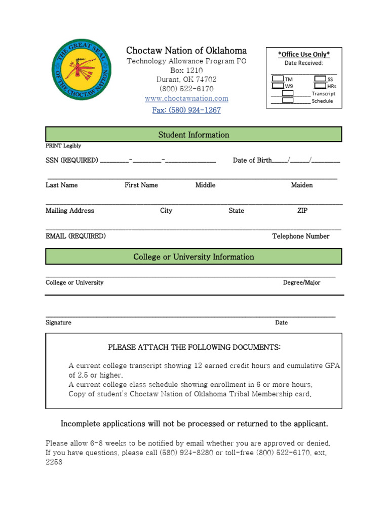 Choctaw Nation Application
