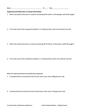 Empirical And Molecular Formula Worksheet With Answers Pdf