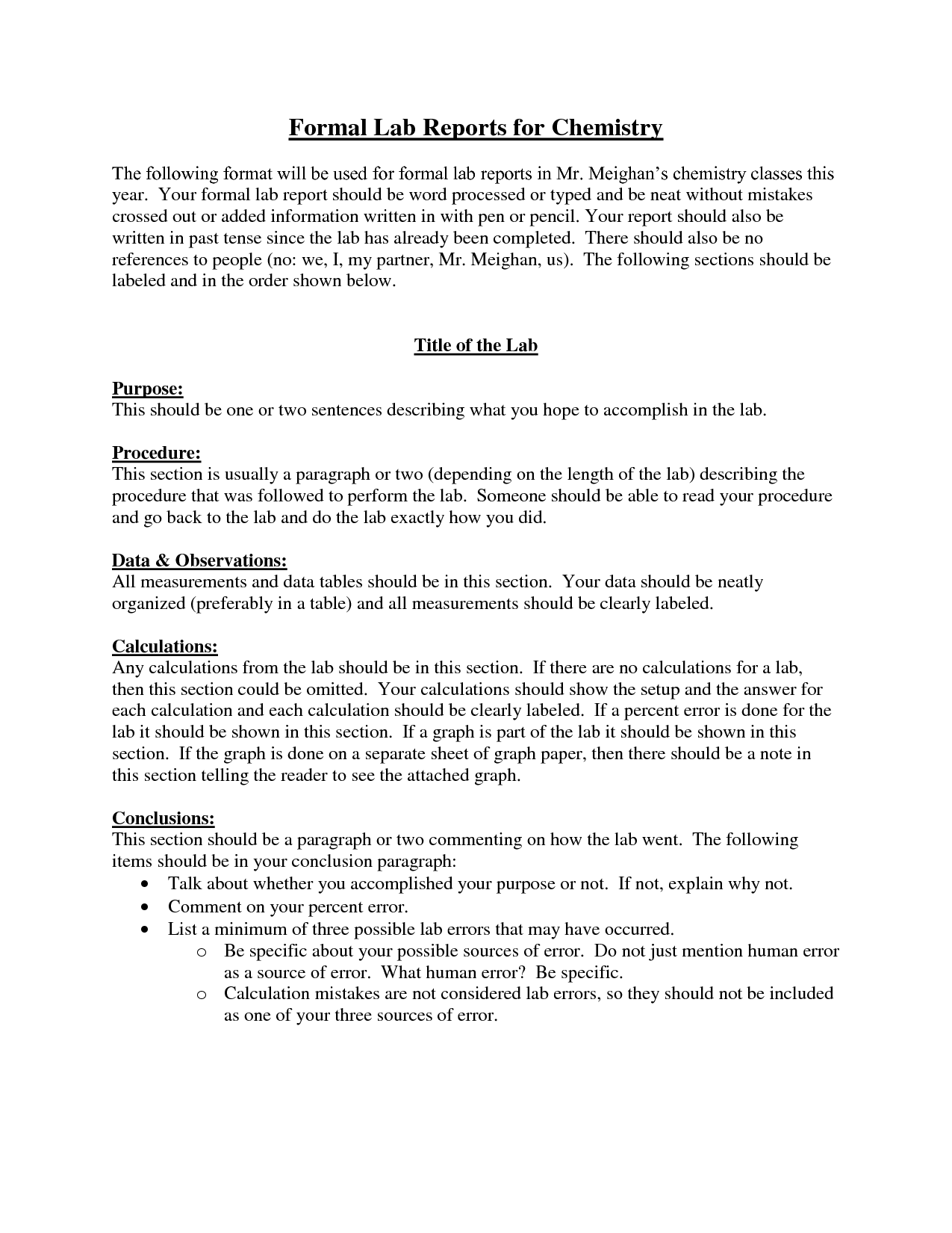 Example Of A Lab Report Chemistry
