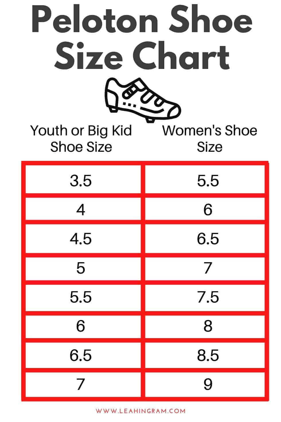 Kids Shoe Size to Womens Conversion Chart