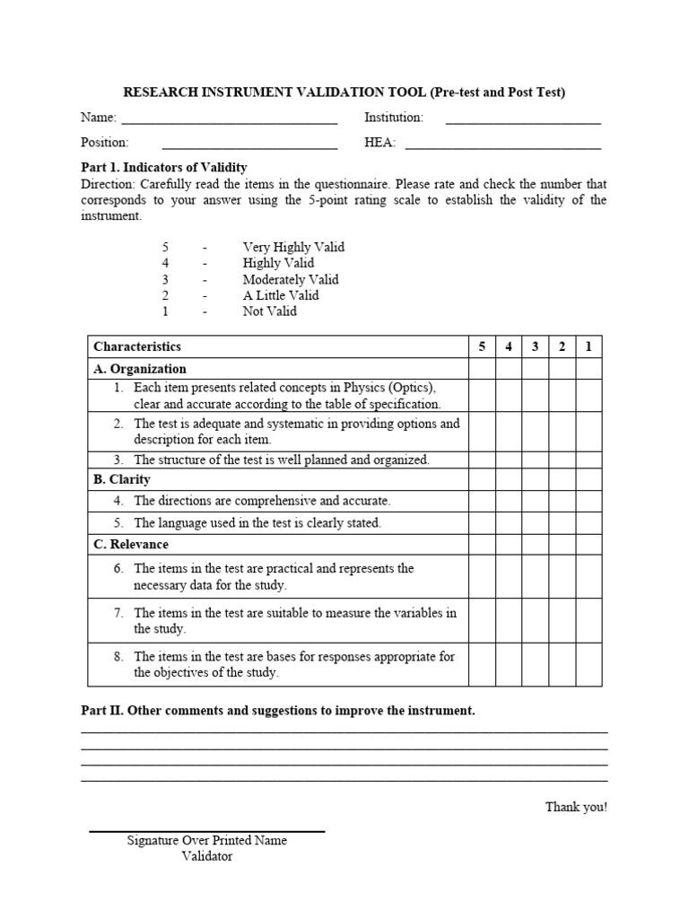 Pretest Post Test Examples