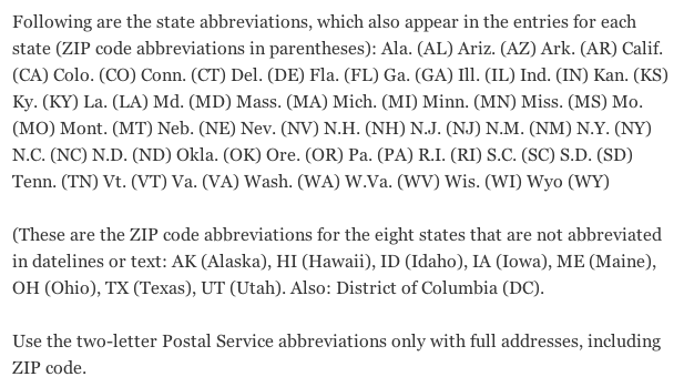 State Abbreviations In Ap Style