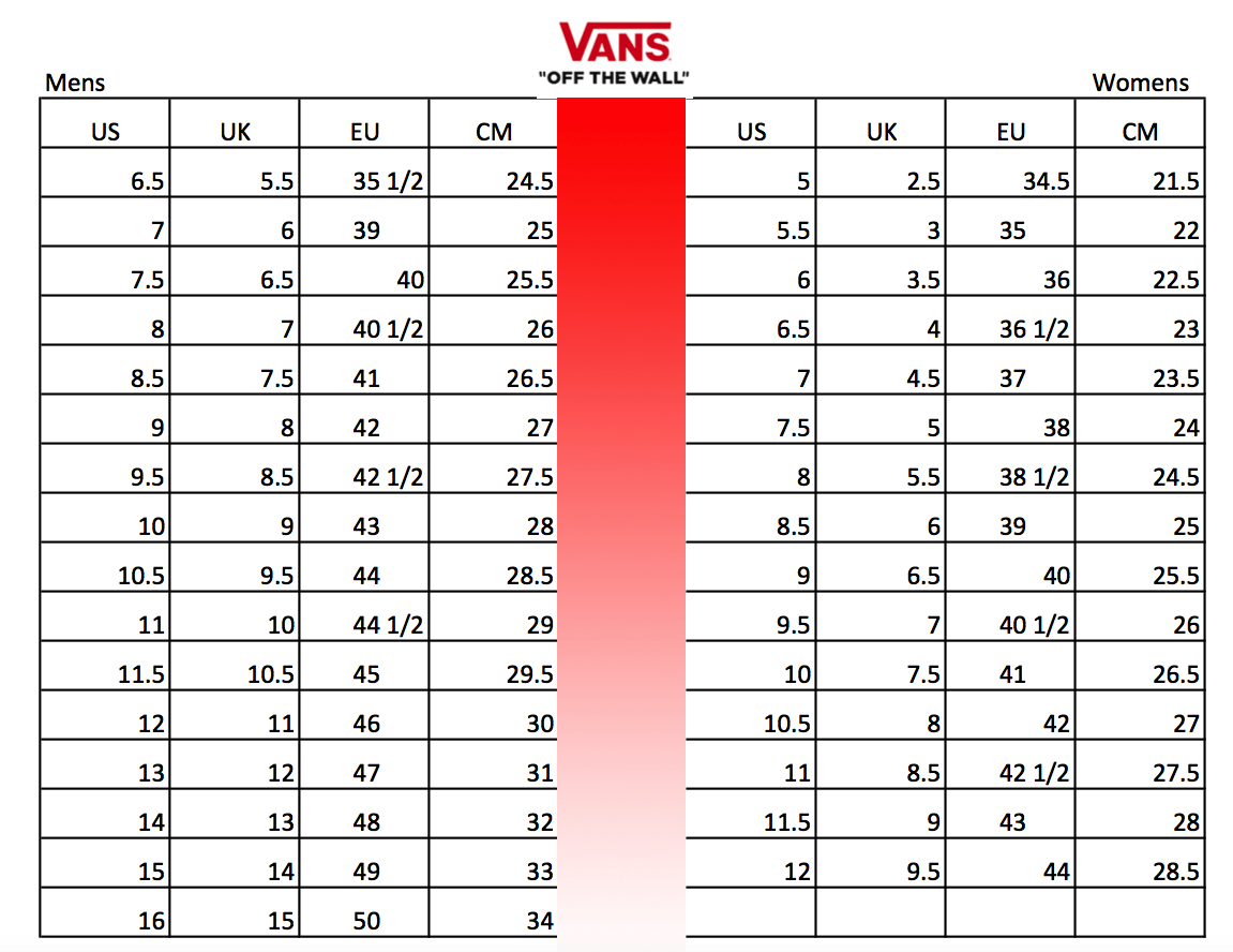 Vans Kids Size Chart Guide