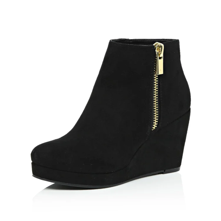 Wedge Black Suede Boots Fashion