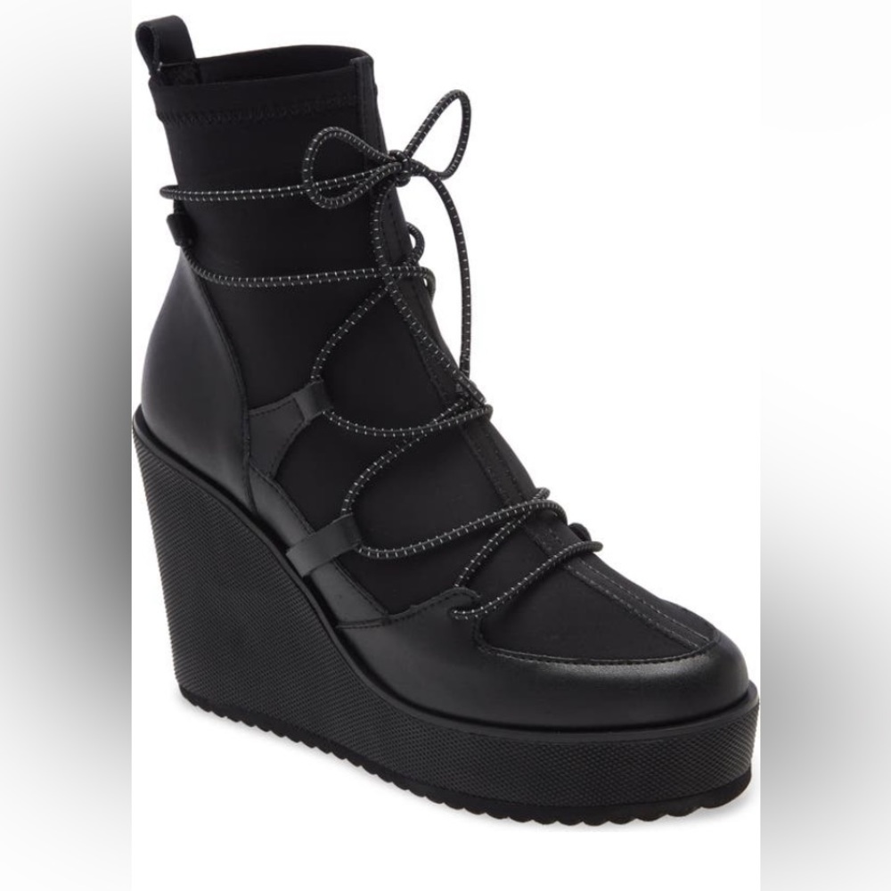 Womens Black Wedge Heel Boots Fashion
