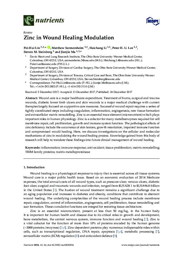 Zinc In Wound Healing Modulation Zinc In Wound Healing Modulation
